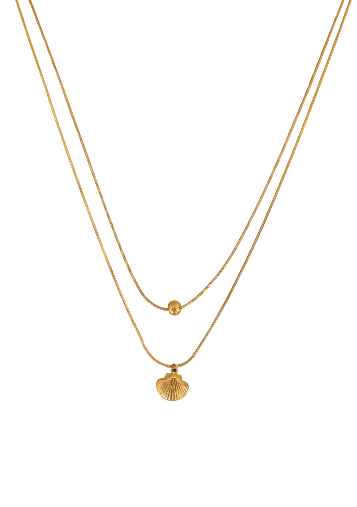 DOUBLE LAYERED SHELL NECKLACE - GOLD