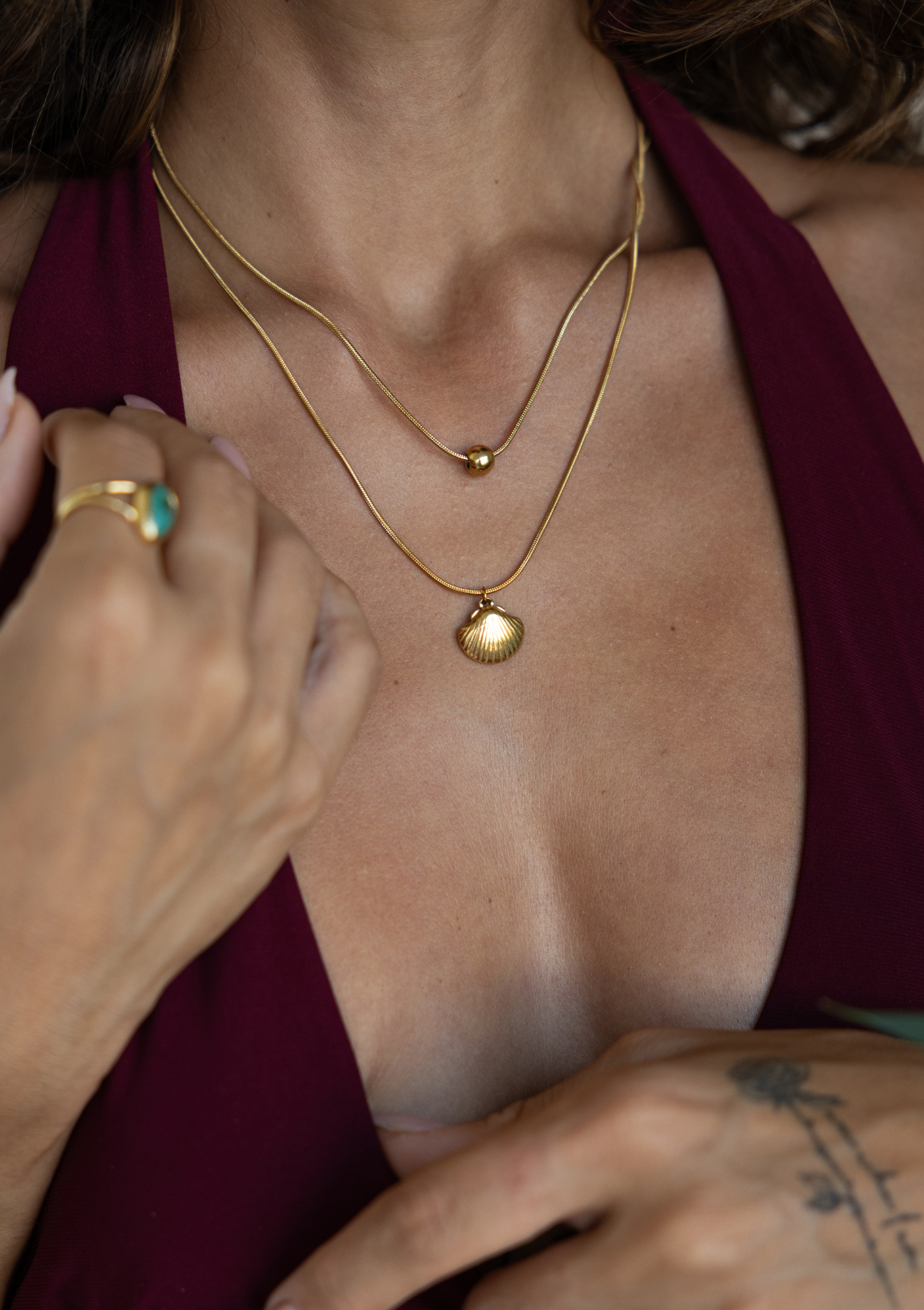 Double Layered Shell Necklace – Gold Boho Layered| My Bohemian Store