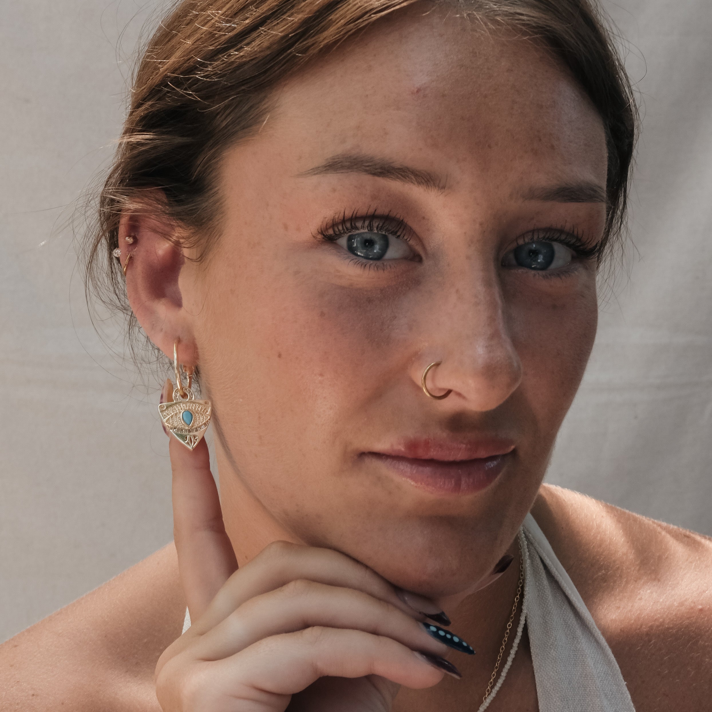 EGYPTIAN STYLE DANGLE EVIL EYE EARRINGS GOLD | My Bohemian Store