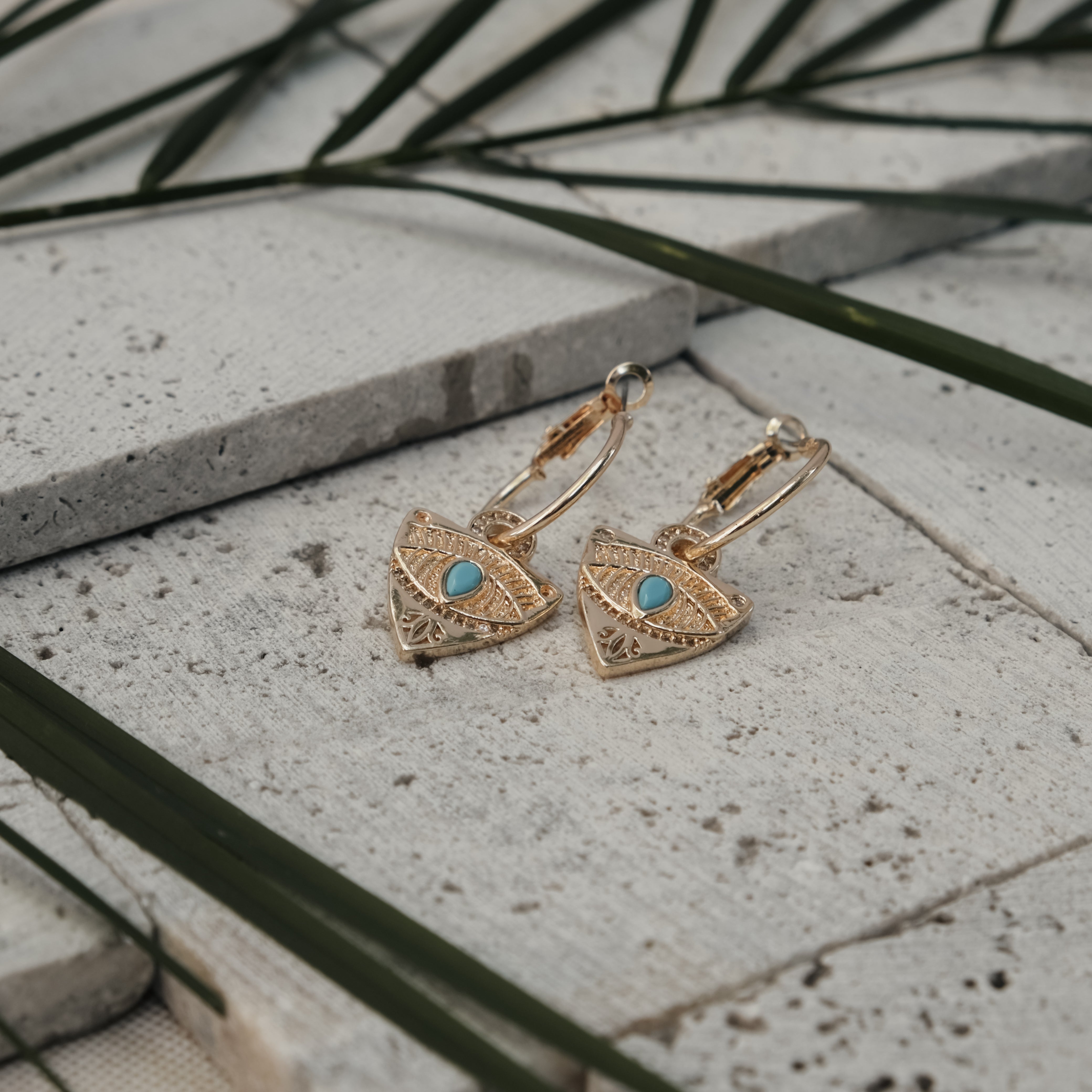 EGYPTIAN STYLE DANGLE EVIL EYE EARRINGS GOLD | My Bohemian Store