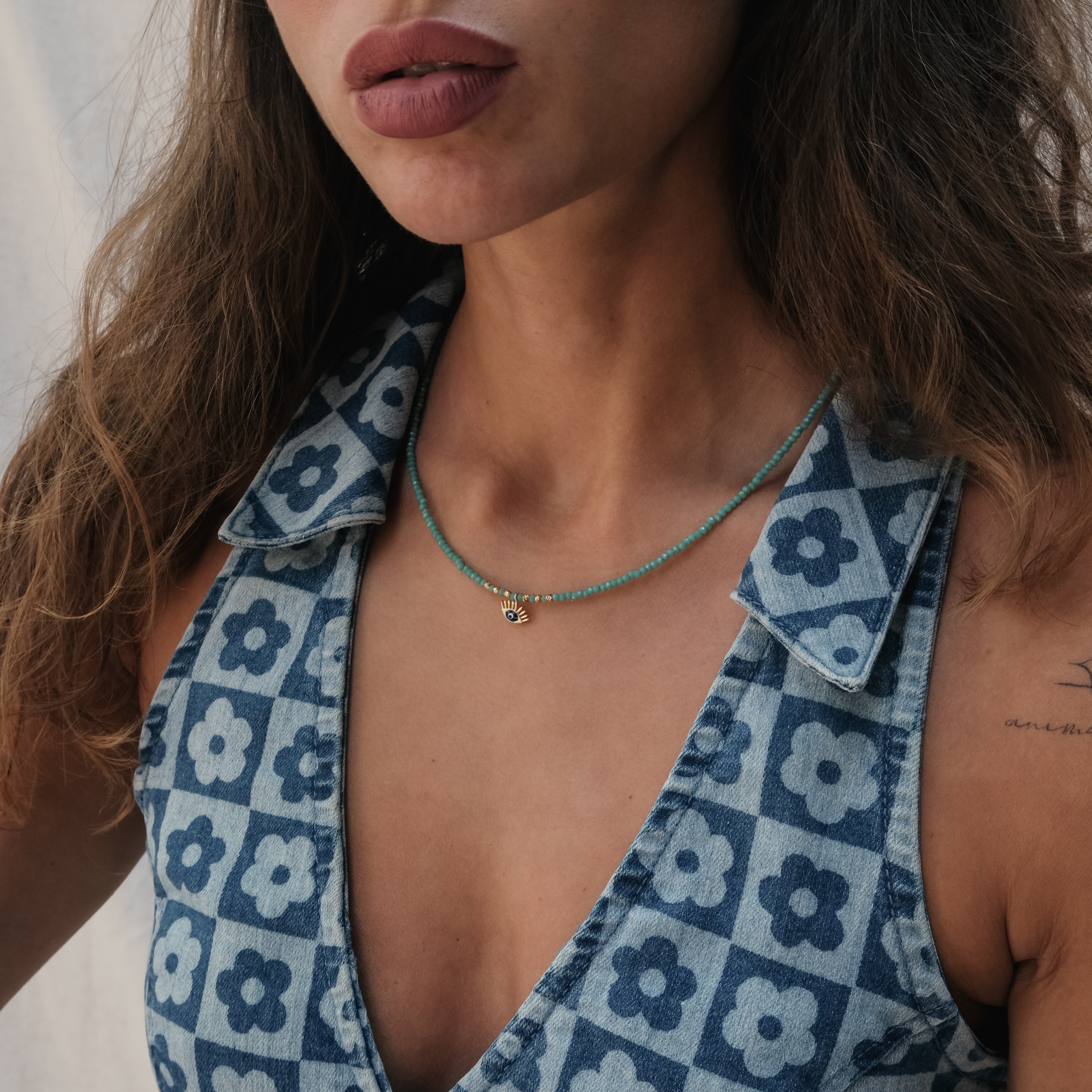 GLASS BEAD & EVIL EYE NECKLACE | My Bohemian Store