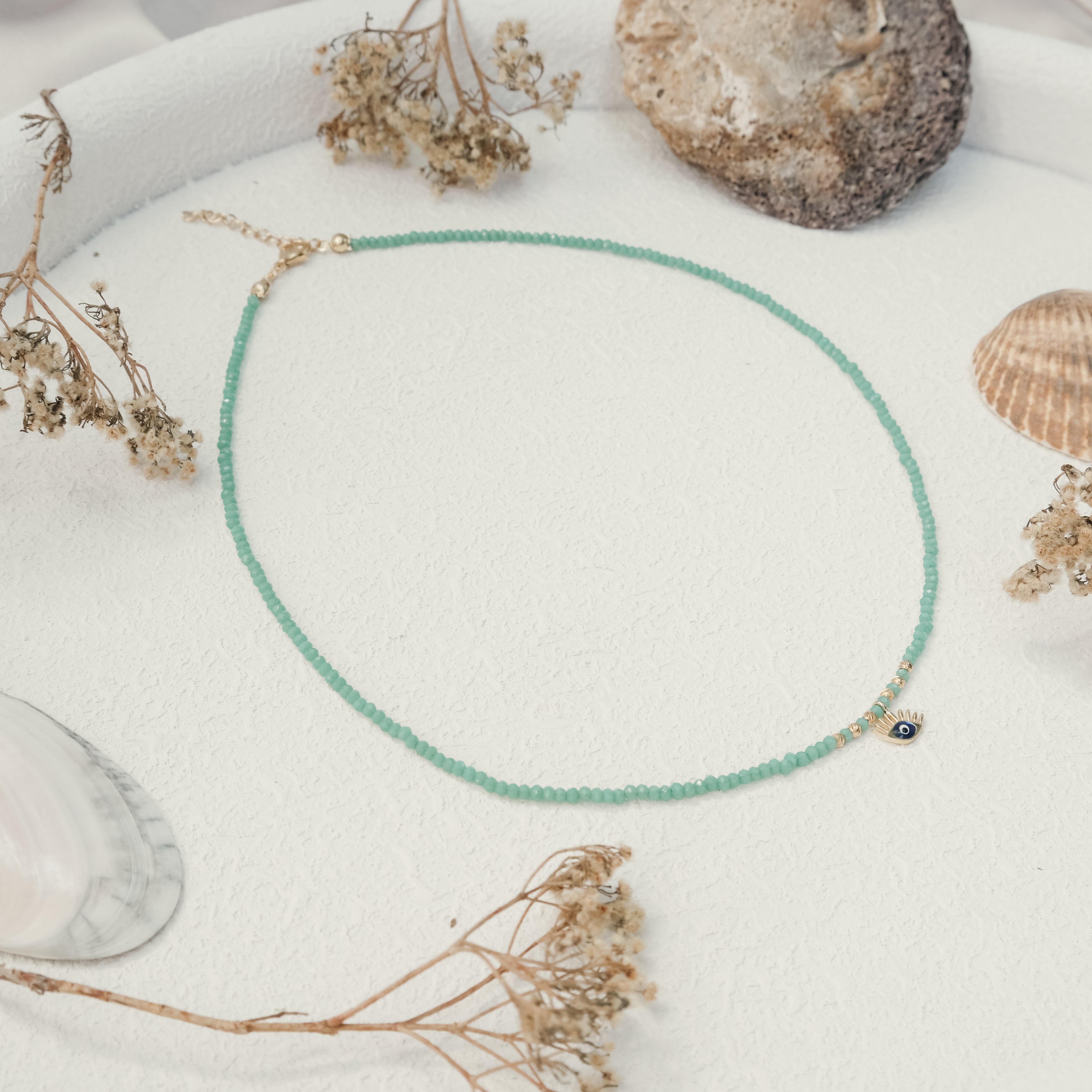 GLASS BEAD & EVIL EYE NECKLACE | My Bohemian Store