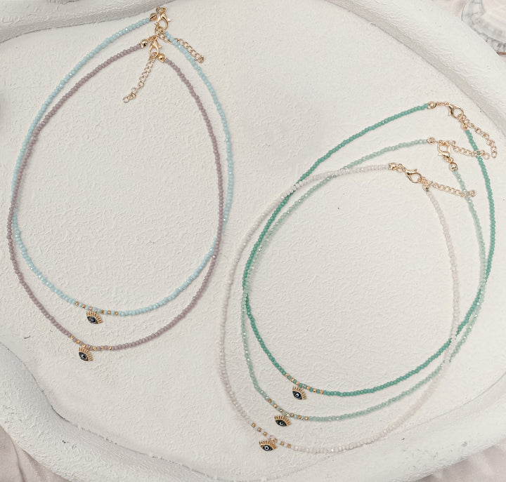 GLASS BEAD & EVIL EYE NECKLACE