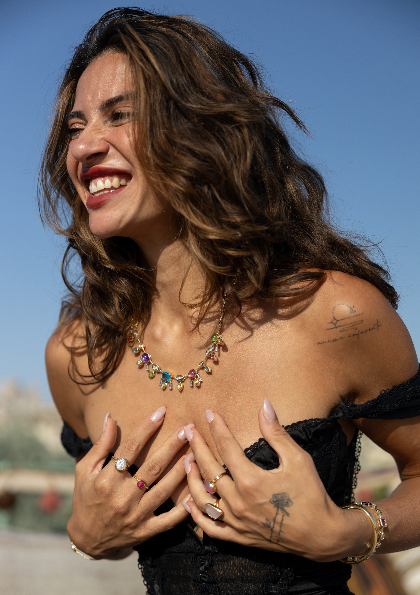 Multicolour Diamante Necklace – 18K Gold Jewelry | My Bohemian Store