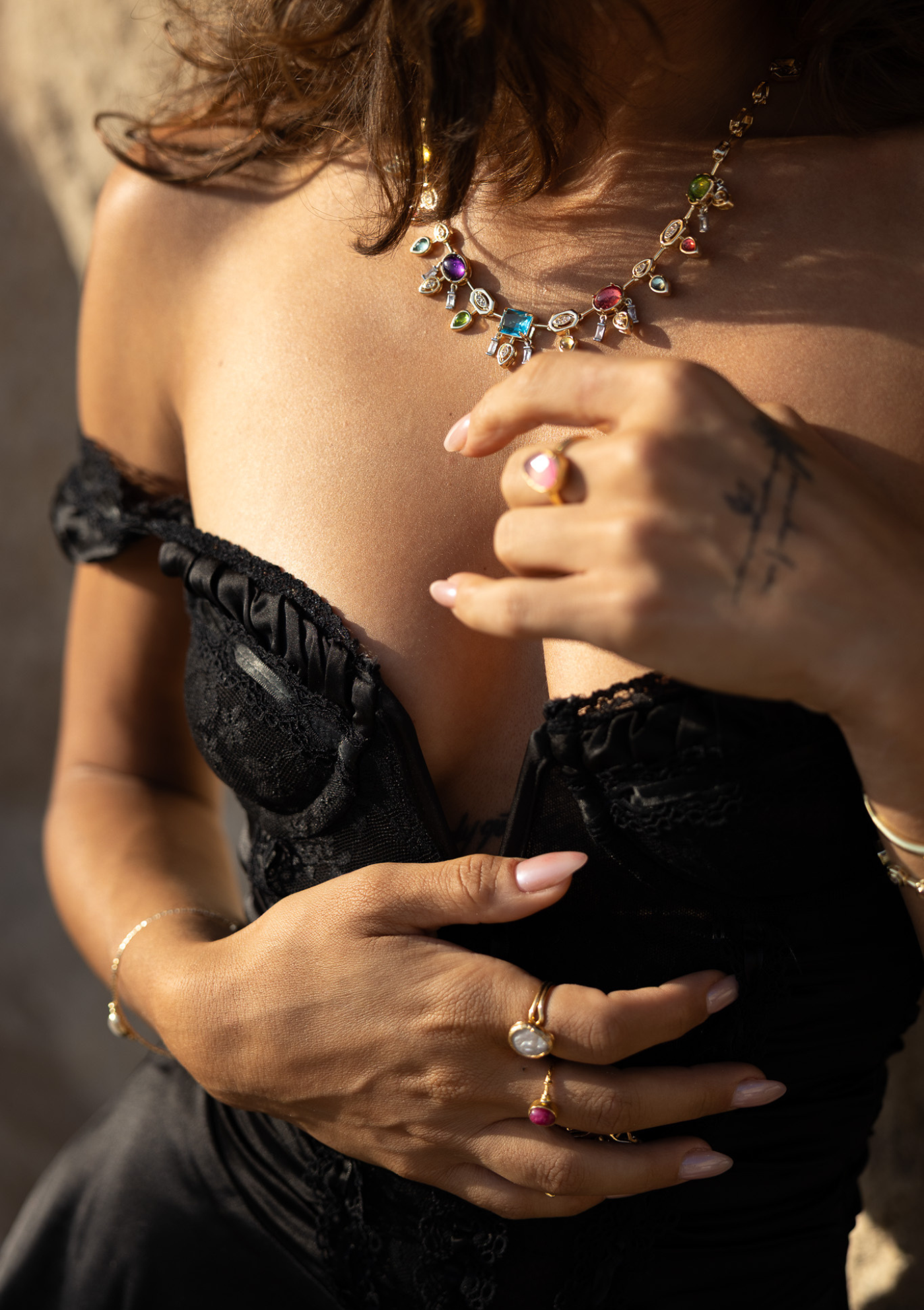 Multicolour Diamante Necklace – 18K Gold Jewelry | My Bohemian Store