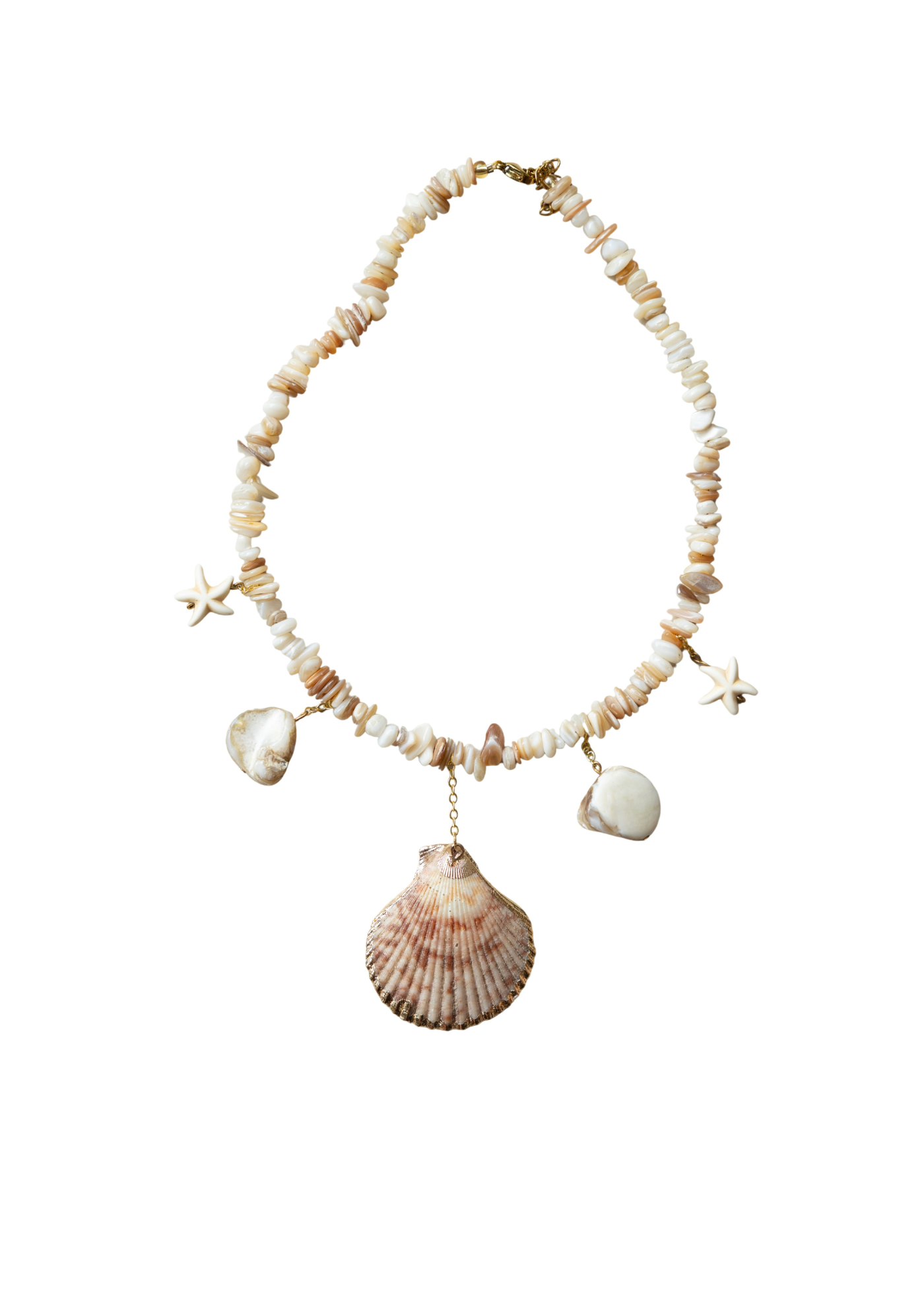 Pastel Coral & Shell Necklace – Gold Boho Jewelry| My Bohemian Store
