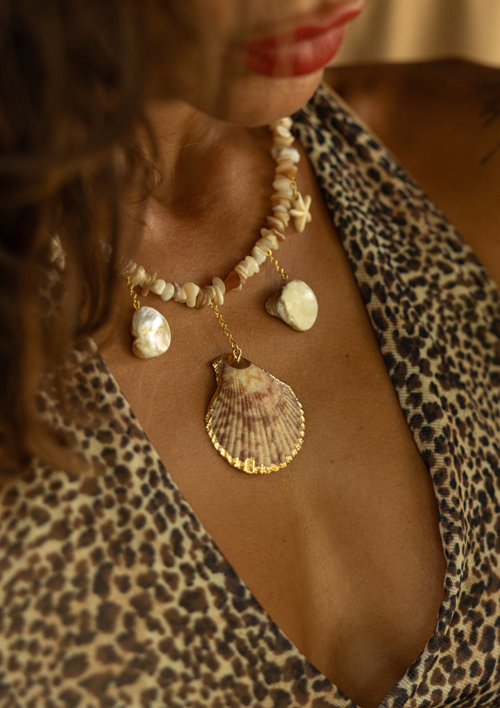 Pastel Coral & Shell Necklace – Gold Boho Jewelry| My Bohemian Store