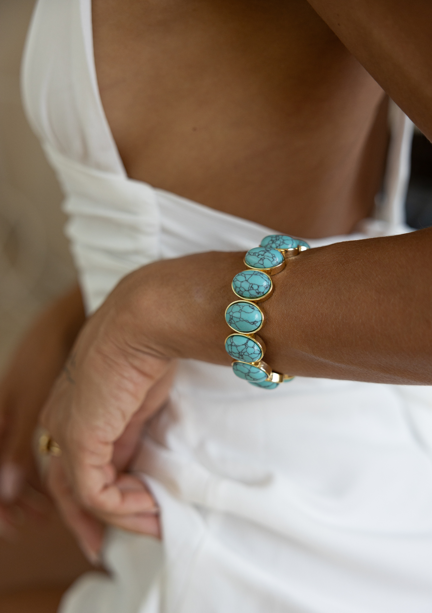 Pink & Blue Stone Bracelet – Elastic 18K Gold Boho Jewelry| MBS